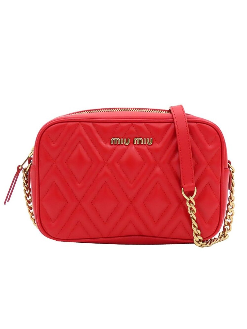 Miu Miu Chain Shoulder Bag Diamond Stitch Red Leather